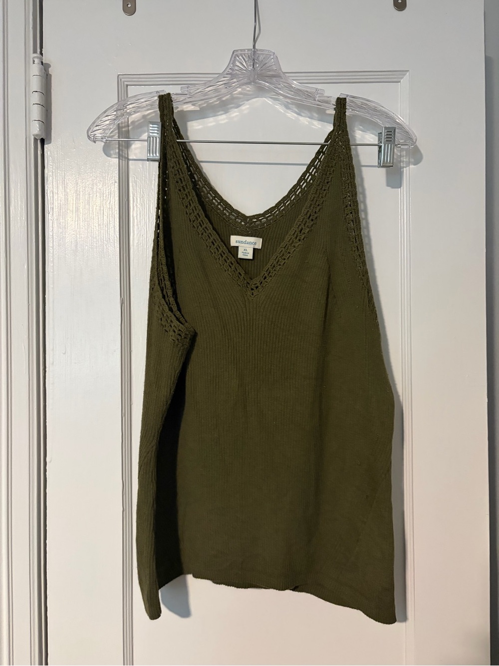 Sundance Olive Crochet-Trim V-Neck Camisole